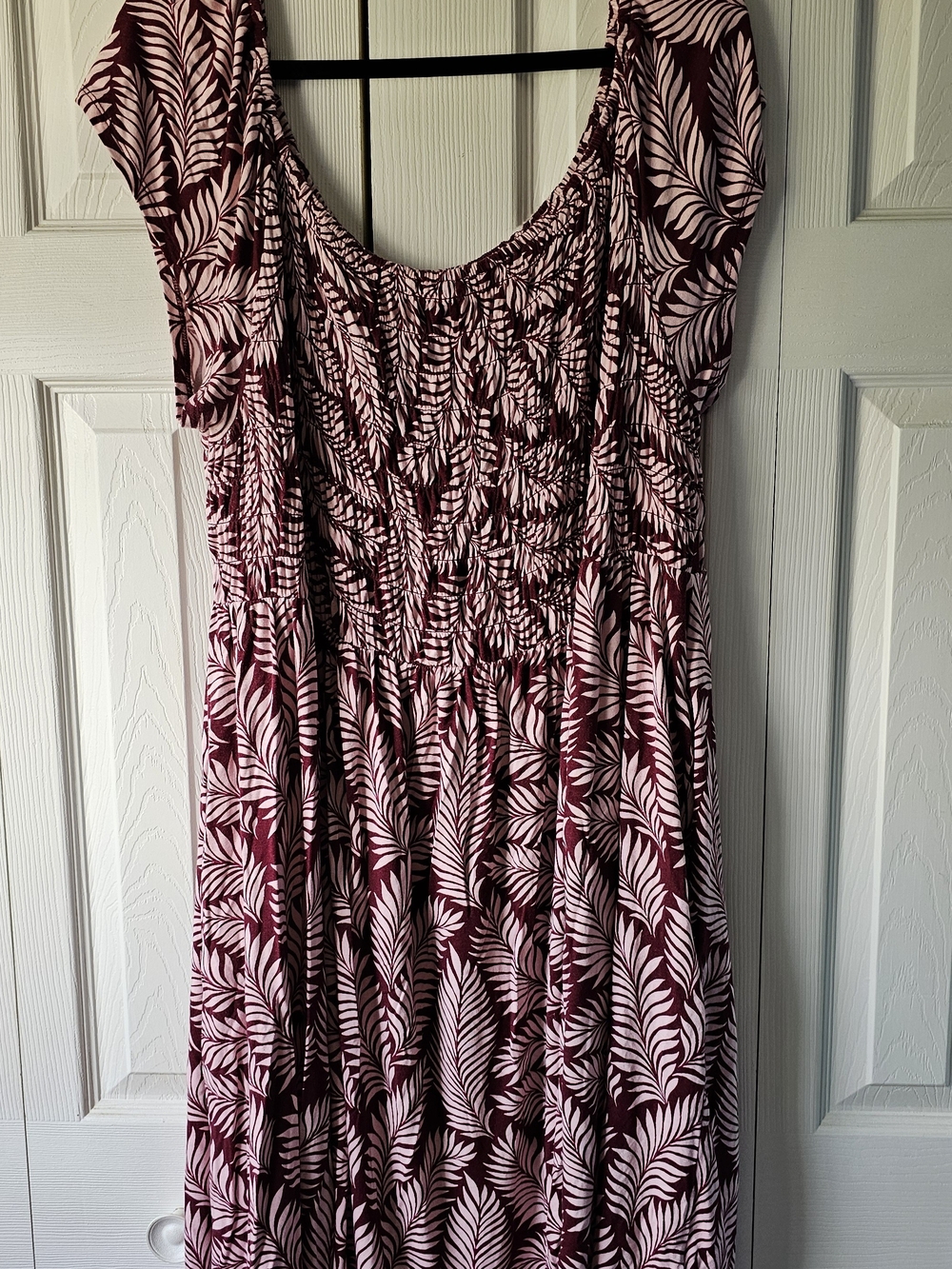Lane Bryant Smocked Palm Leaf Print Sundress Pockets Maroon Pink With Pockets